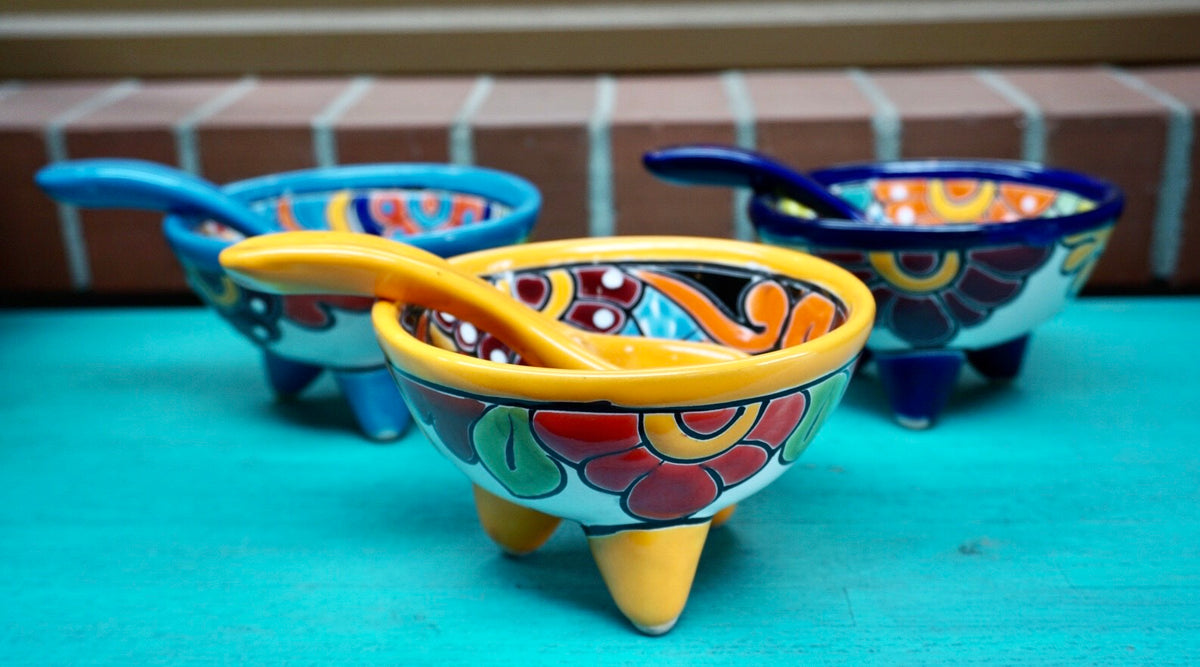 Talavera Salsa Bowl W/spoon Molcajete 2 Mexican Pottery Folk 