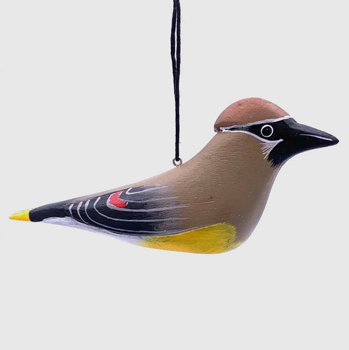 ORNAMENT - Cedar Wax Wing Balsa Ornament