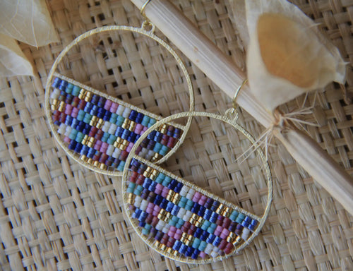 EARRINGS - Beaded Handwoven Patchwork Quilt