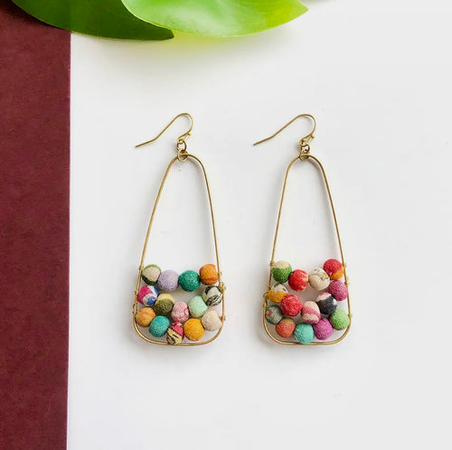 EARRINGS - Embedded Kantha Teardrop  Dangles