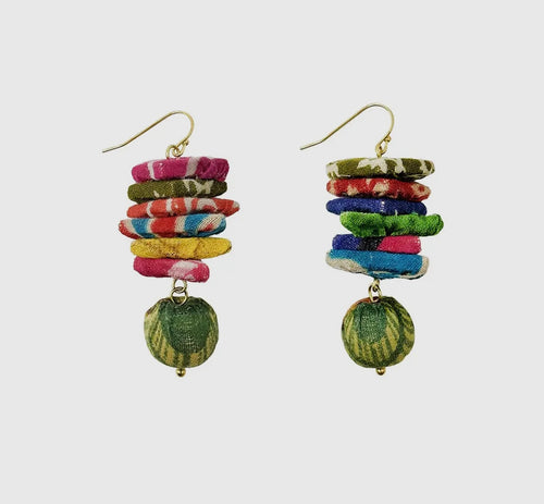 EARRINGS- Kantha Stacked Triangles