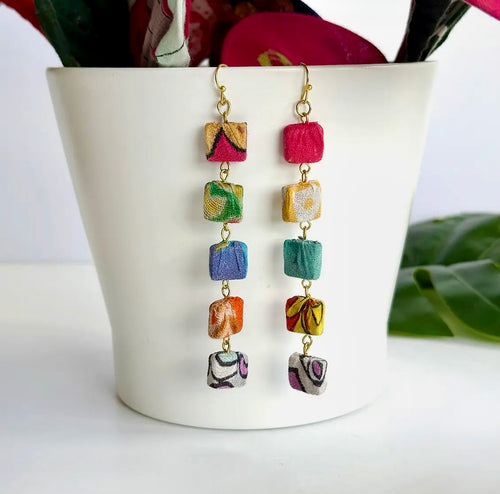 EARRINGS - Kantha Square Tiles