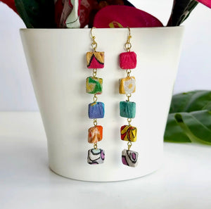 EARRINGS - Kantha Square Tiles