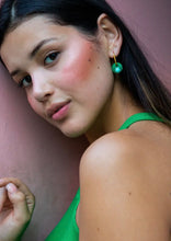 Load image into Gallery viewer, EARRINGS - Deco Glam Oval Hoops Turquoise