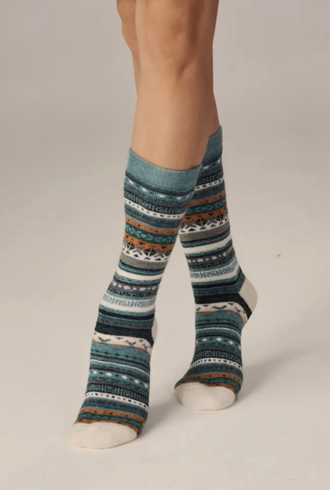 SOCKS - Alpaca Fair Isle Full Cushion Socks - Turquoise