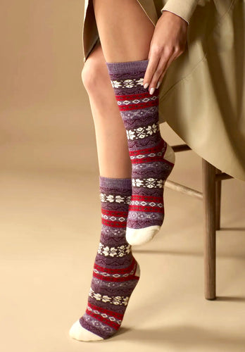 SOCKS - Alpaca Fair Isle Full Cushion Socks  - Purple