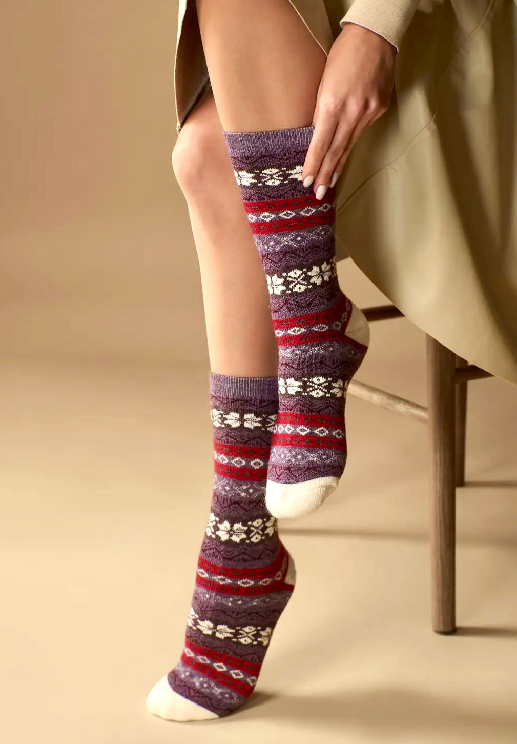 SOCKS - Alpaca Fair Isle Full Cushion Socks  - Purple