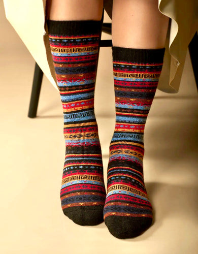 SOCKS - Alpaca Fair Isle Full Cushion Socks  - Black