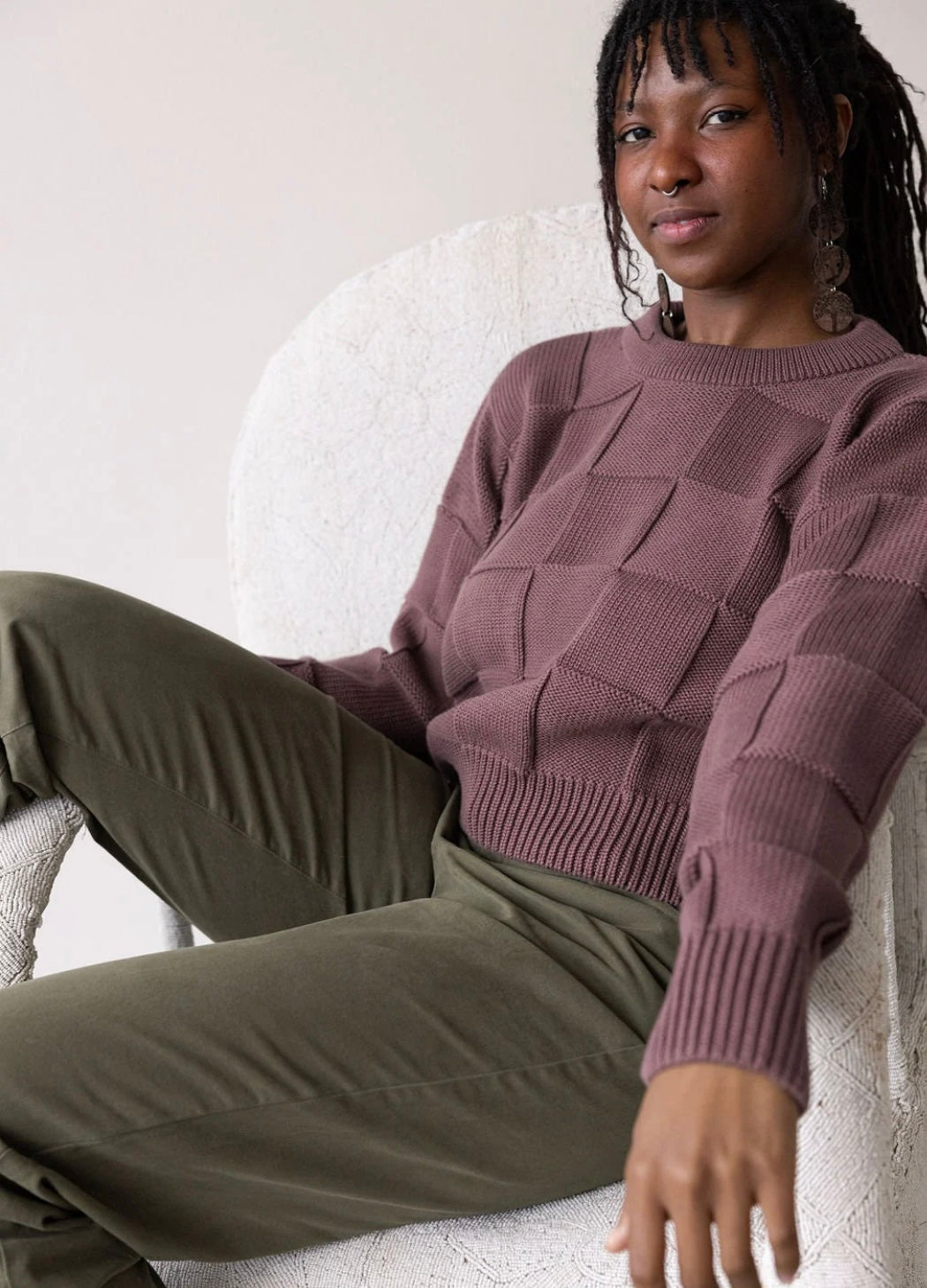 SWEATER - Checkerboard Sweater 100% Organic cotton - Winter Rose