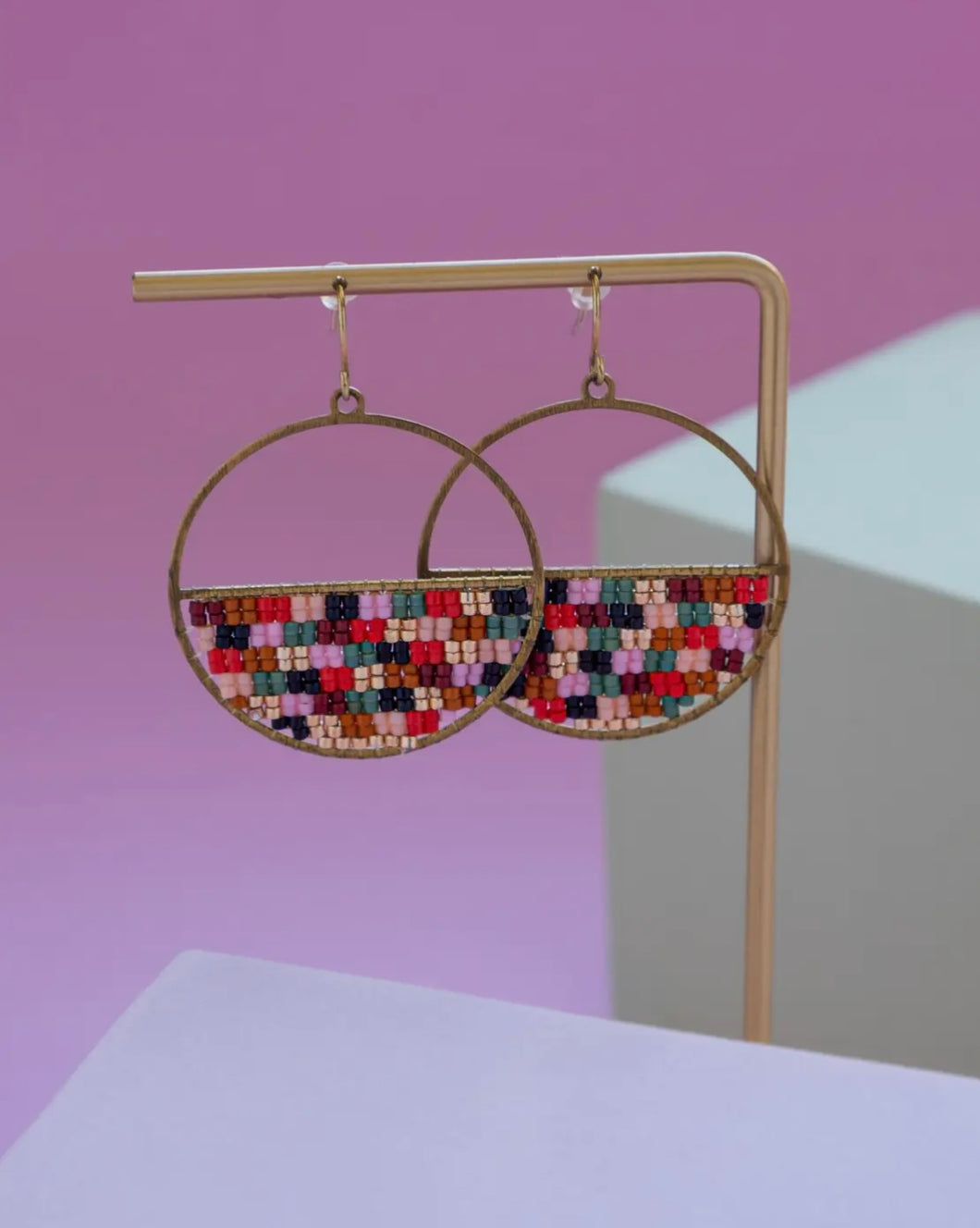 EARRINGS - Beaded Handwoven Patchwork Quilt