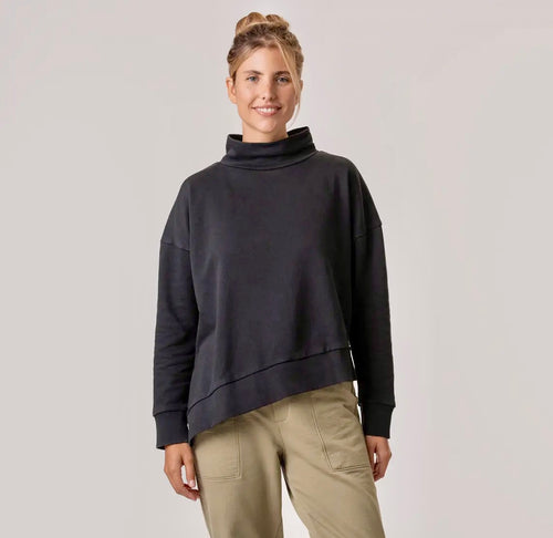 SWEATSHIRT - Asymmetrical Terry Mock Neck - Pepper
