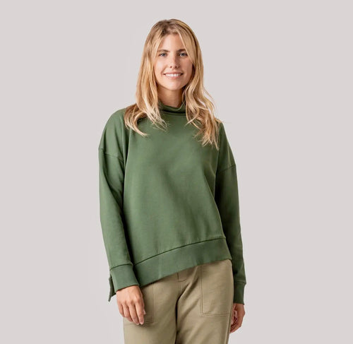 SWEATSHIRT - Asymmetrical Terry Mock Neck - Forest