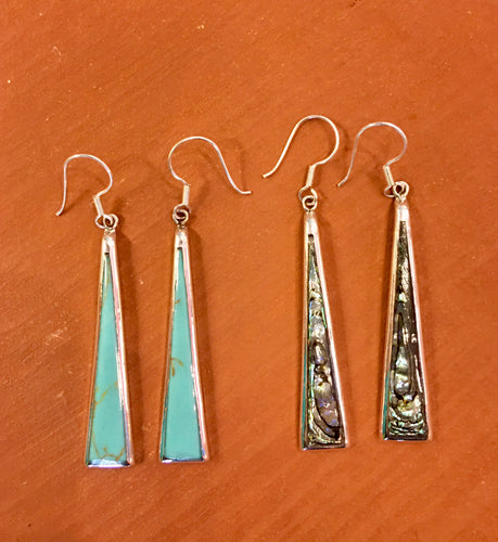 EARRINGS - Thin Triangle Dangles - Abalone, Turquoise