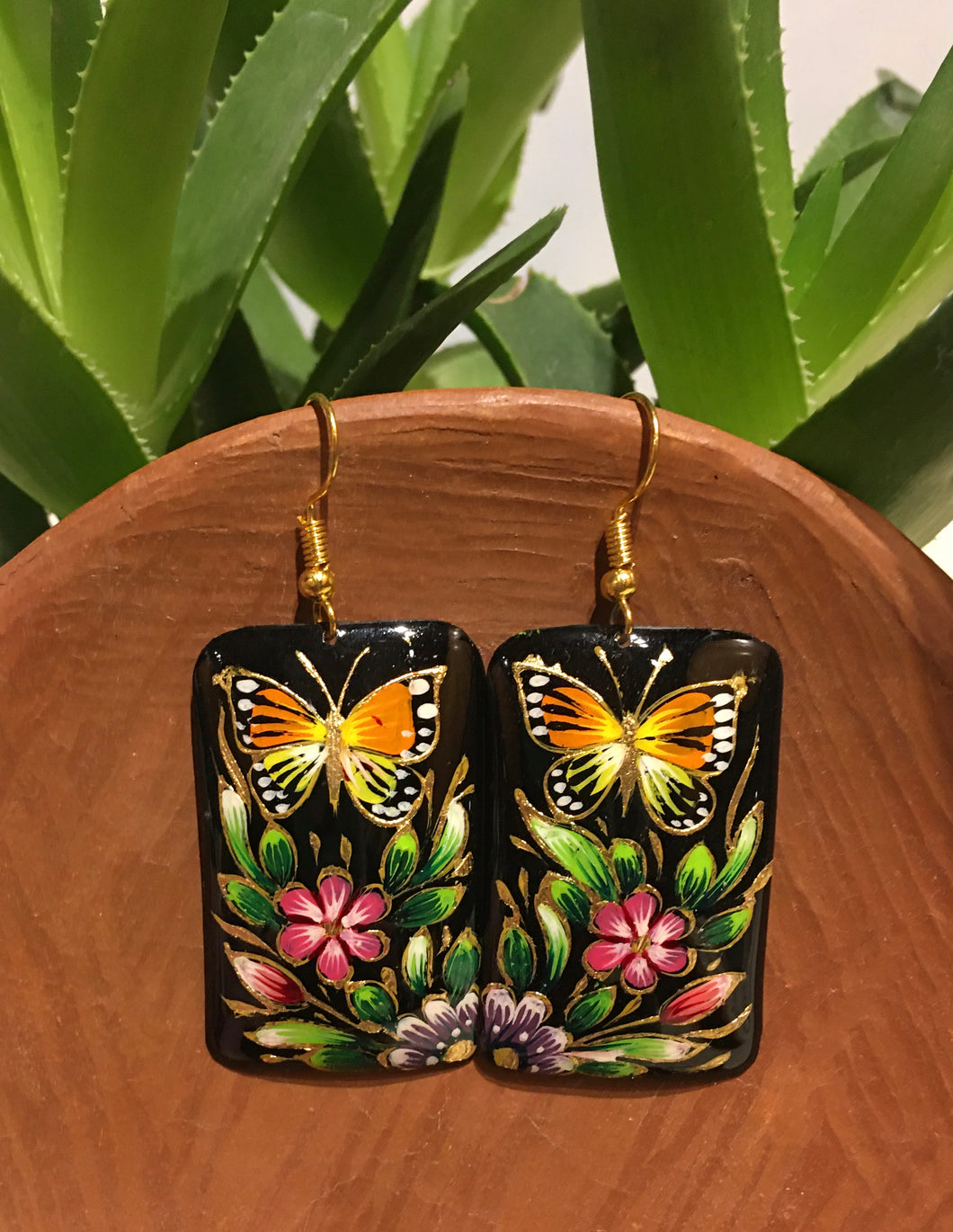 EARRINGS - Hand Painted Copper Monarch Dangles