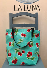 Load image into Gallery viewer, TOTE BAG - Oilcloth Tote Medium - Cherries Lt Blue