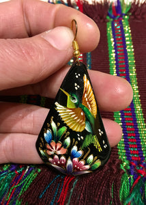 EARRINGS - Hand Painted Copper Hummingbird Dangles