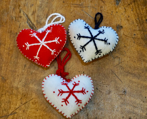 ORNAMENT - Embroidered Snowflake Heart