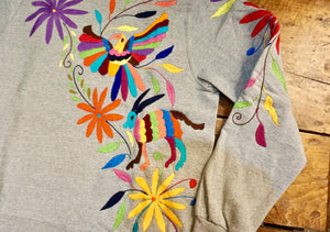 SWEATSHIRT - Hand Embroidered Otomi Sweatshirt - Size Extra Large